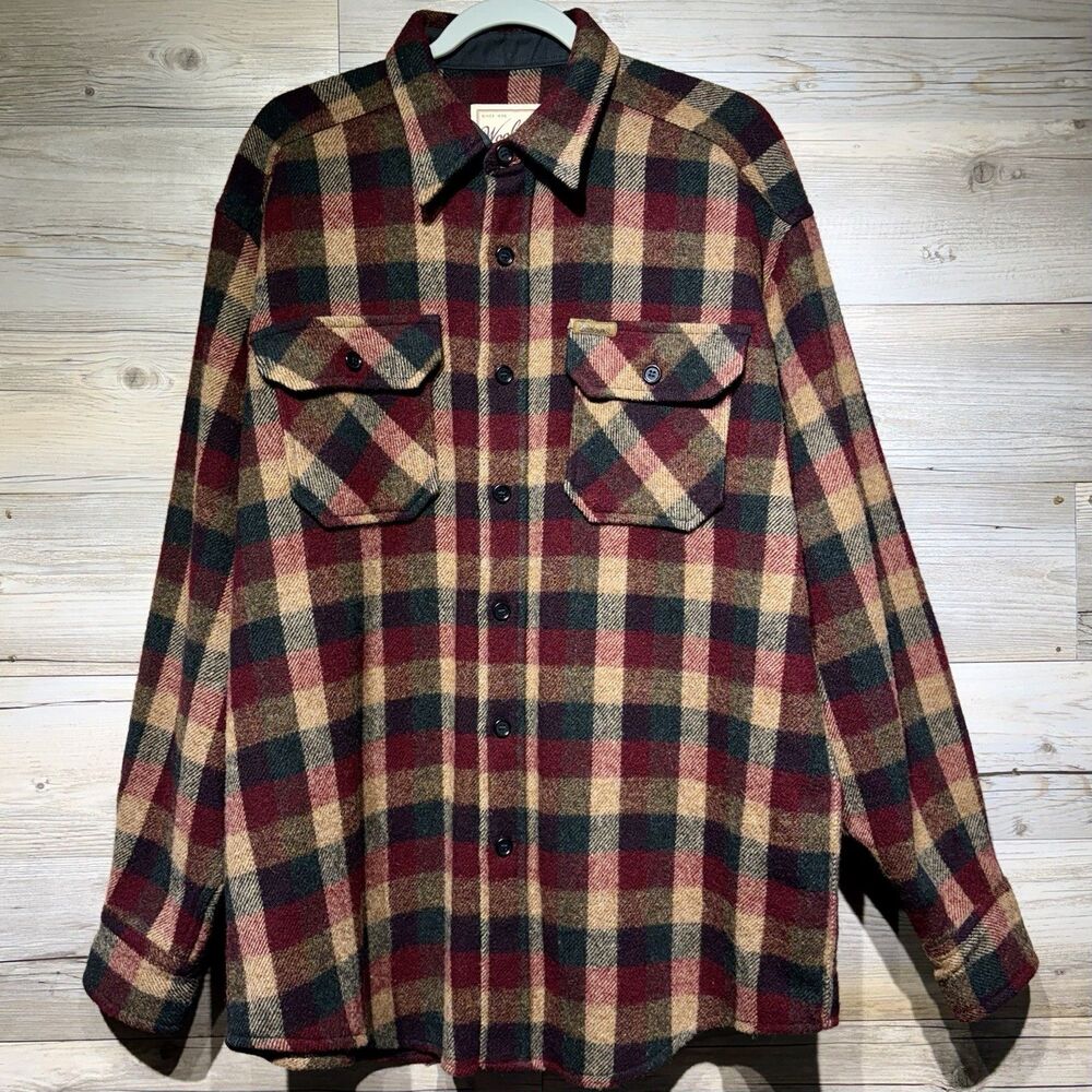 Vintage 90s Woolrich Wool Shirt Jacket Multi Plaid Men’s XL Cabincore Outdoor
